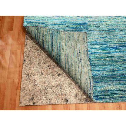 Modern and Contemporary Sari Silk Hand Knotted Rug Blue 8.7x12.2 -O076074