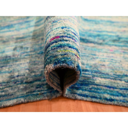 Modern and Contemporary Sari Silk Hand Knotted Rug Blue 8.7x12.2 -O076074