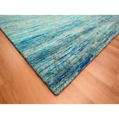 Modern and Contemporary Sari Silk Hand Knotted Rug Blue 8.7x12.2 -O076074