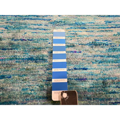 Modern and Contemporary Sari Silk Hand Knotted Rug Blue 8.7x12.2 -O076074
