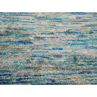 Modern and Contemporary Sari Silk Hand Knotted Rug Blue 8.7x12.2 -O076074
