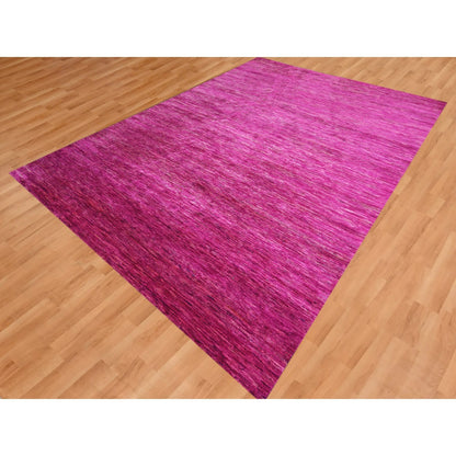Modern and Contemporary Sari Silk Hand Knotted Rug Pink 8.11x12.3 -O076075