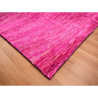 Modern and Contemporary Sari Silk Hand Knotted Rug Pink 8.11x12.3 -O076075