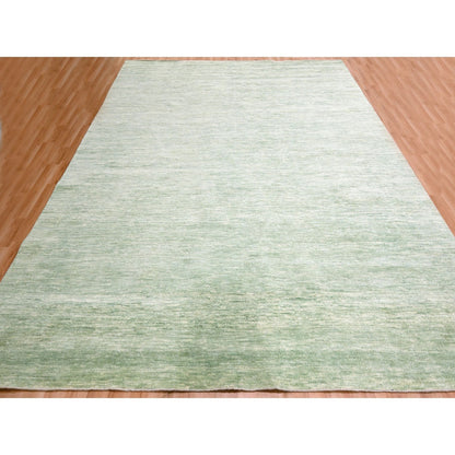 Modern and Contemporary Wool Hand Knotted Rug Green 9.4x12.4 -O076080