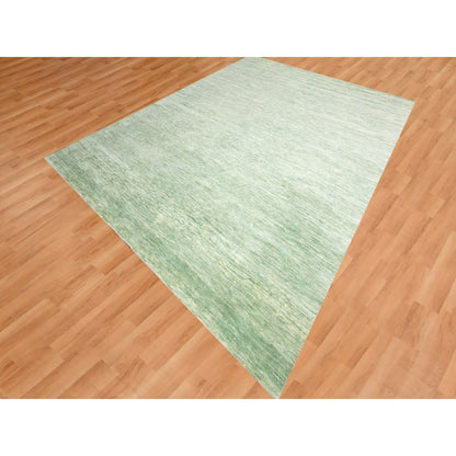 Modern and Contemporary Wool Hand Knotted Rug Green 9.4x12.4 -O076080