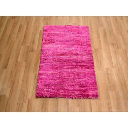 Modern and Contemporary Sari Silk Hand Knotted Rug Pink 2.0x3.0 -O076098