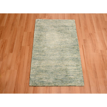 Modern and Contemporary Sari Silk Hand Knotted Rug Green 2.0x3.0 -O076099