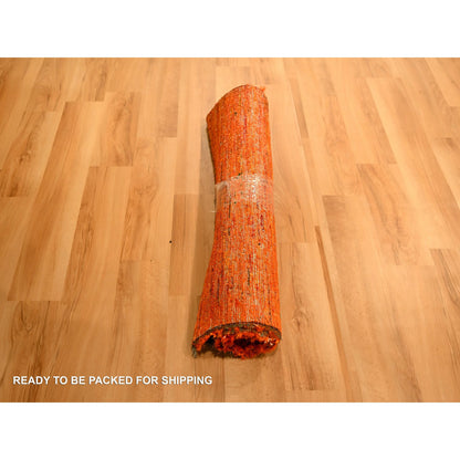 Modern and Contemporary Sari Silk Hand Knotted Rug Orange 2.0x3.0 -O076102
