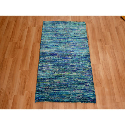 Modern and Contemporary Sari Silk Hand Knotted Rug Blue 2.0x3.0 -O076103