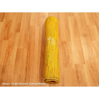 Modern and Contemporary Sari Silk Hand Knotted Rug Yellow 2.0x3.0 -O076105
