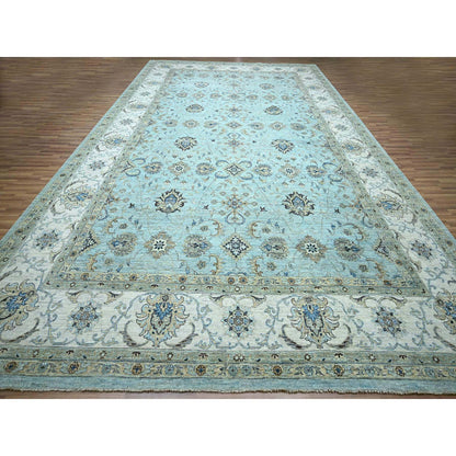 Oushak And Peshawar Wool Hand Knotted Rug Blue 12.0x18.1 -O076106