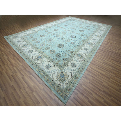 Oushak And Peshawar Wool Hand Knotted Rug Blue 12.0x18.1 -O076106