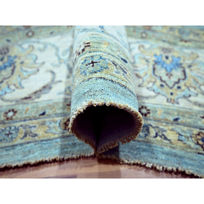Oushak And Peshawar Wool Hand Knotted Rug Blue 12.0x18.1 -O076106
