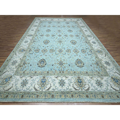 Oushak And Peshawar Wool Hand Knotted Rug Blue 12.2x15.3 -O076107