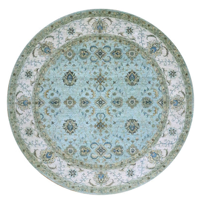 Oushak And Peshawar Wool Hand Knotted Rug Blue 11.10x11.10 -O076110