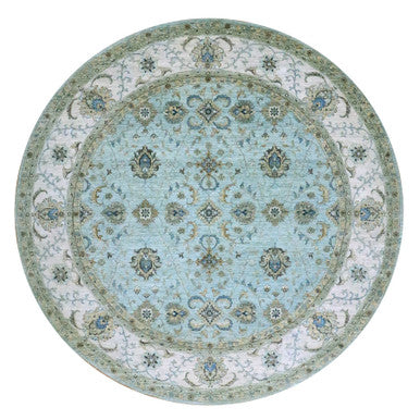 Oushak And Peshawar Wool Hand Knotted Rug Blue 11.10x11.10 -O076110