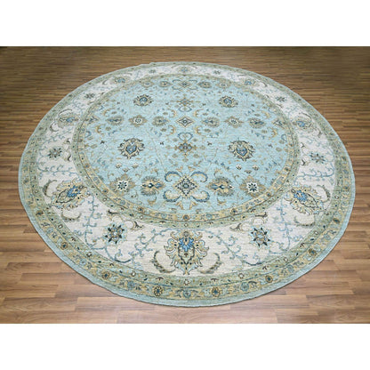 Oushak And Peshawar Wool Hand Knotted Rug Blue 11.10x11.10 -O076110