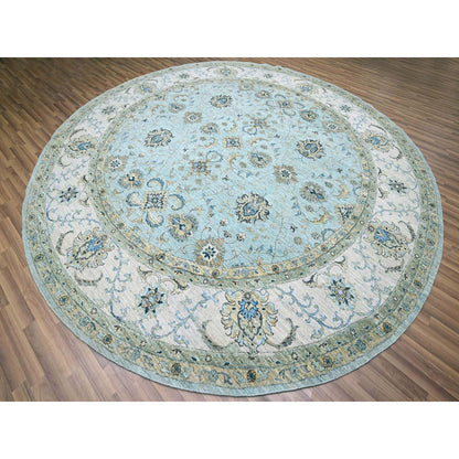 Oushak And Peshawar Wool Hand Knotted Rug Blue 11.10x11.10 -O076110