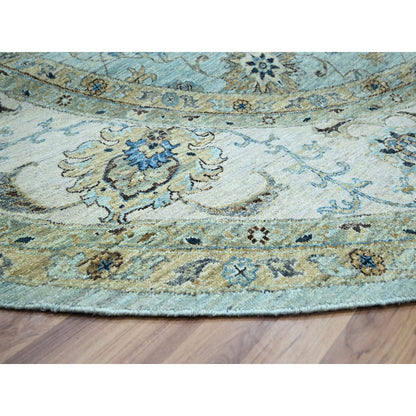 Oushak And Peshawar Wool Hand Knotted Rug Blue 11.10x11.10 -O076110