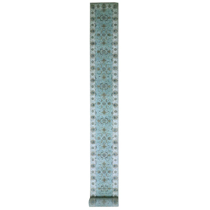 Oushak And Peshawar Wool Hand Knotted Rug Blue 2.6x29.10 -O076111