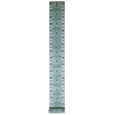 Oushak And Peshawar Wool Hand Knotted Rug Blue 2.6x29.10 -O076111
