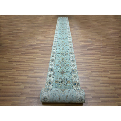 Oushak And Peshawar Wool Hand Knotted Rug Blue 2.6x29.10 -O076111
