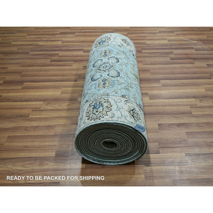 Oushak And Peshawar Wool Hand Knotted Rug Blue 2.6x29.10 -O076111