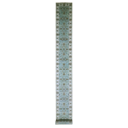 Oushak And Peshawar Wool Hand Knotted Rug Blue 2.6x25.7 -O076112