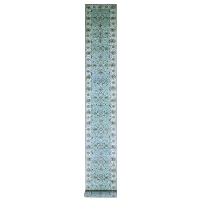 Oushak And Peshawar Wool Hand Knotted Rug Blue 2.9x24.3 -O076113