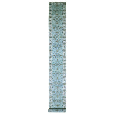 Oushak And Peshawar Wool Hand Knotted Rug Blue 2.9x24.3 -O076113