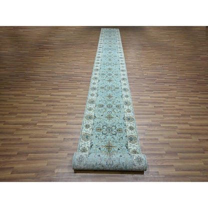 Oushak And Peshawar Wool Hand Knotted Rug Blue 2.9x24.3 -O076113