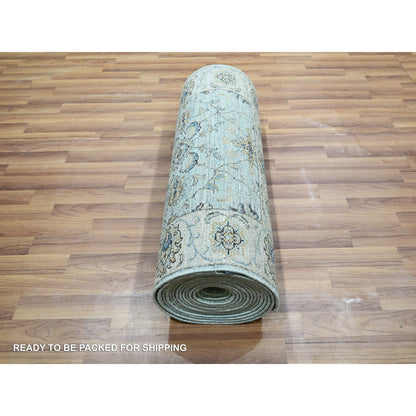 Oushak And Peshawar Wool Hand Knotted Rug Blue 2.9x24.3 -O076113