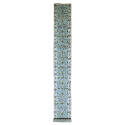 Oushak And Peshawar Wool Hand Knotted Rug Blue 2.7x21.11 -O076114