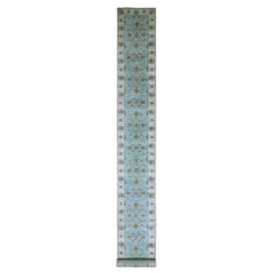 Oushak And Peshawar Wool Hand Knotted Rug Blue 2.7x21.11 -O076114