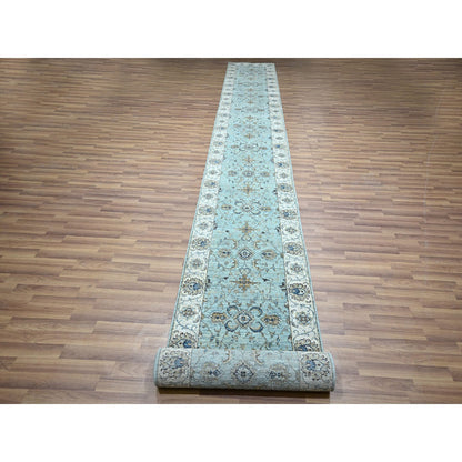 Oushak And Peshawar Wool Hand Knotted Rug Blue 2.7x21.11 -O076114