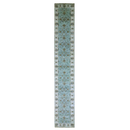 Oushak And Peshawar Wool Hand Knotted Rug Blue 2.6x15.9 -O076115