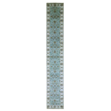 Oushak And Peshawar Wool Hand Knotted Rug Blue 2.6x15.9 -O076115