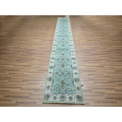 Oushak And Peshawar Wool Hand Knotted Rug Blue 2.6x15.9 -O076115