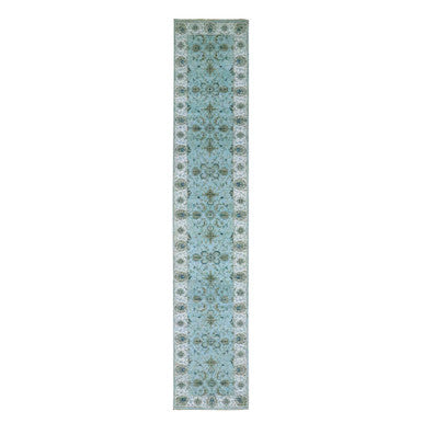 Oushak And Peshawar Wool Hand Knotted Rug Blue 2.7x13.11 -O076116