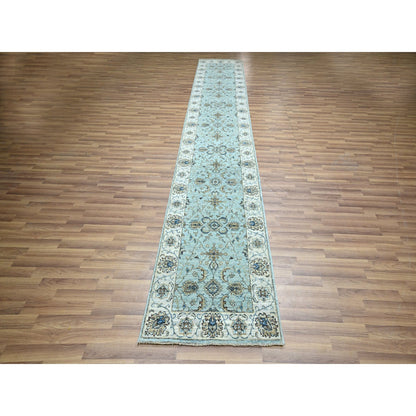Oushak And Peshawar Wool Hand Knotted Rug Blue 2.7x13.11 -O076116