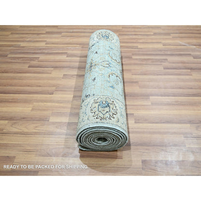 Oushak And Peshawar Wool Hand Knotted Rug Blue 2.7x13.11 -O076116
