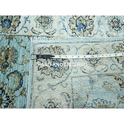 Oushak And Peshawar Wool Hand Knotted Rug Blue 2.7x13.11 -O076116
