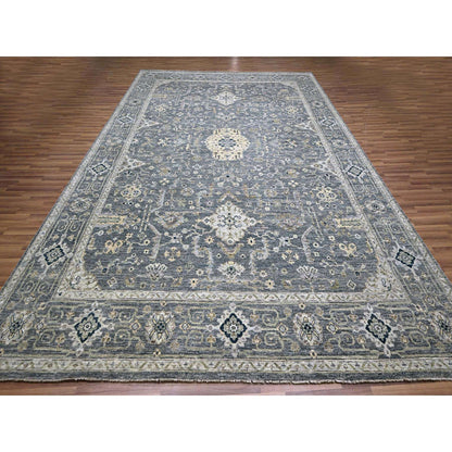 Oushak And Peshawar Wool Hand Knotted Rug Grey 10.0x14.0 -O076118