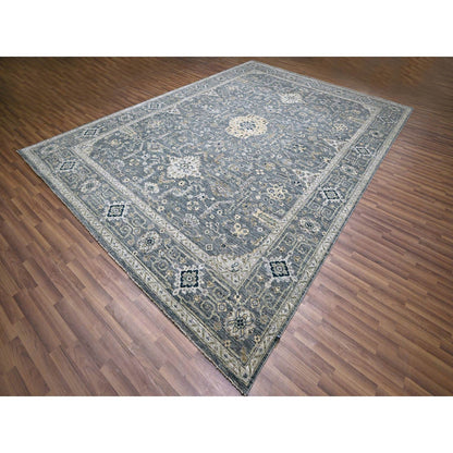 Oushak And Peshawar Wool Hand Knotted Rug Grey 10.0x14.0 -O076118