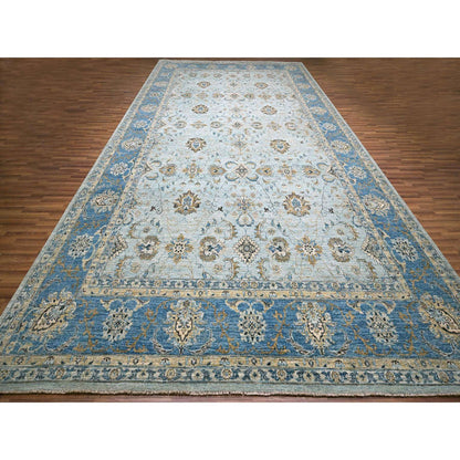 Oushak And Peshawar Wool Hand Knotted Rug Blue 11.11x17.11 -O076121