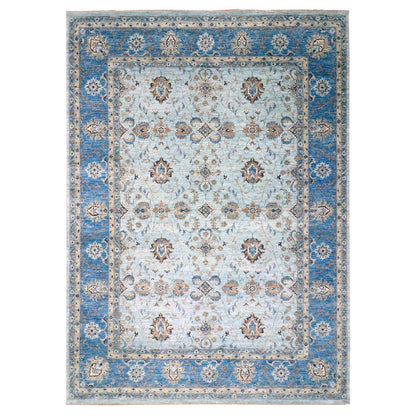 Oushak And Peshawar Wool Hand Knotted Rug Blue 9.10x13.9 -O076122