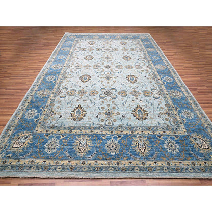 Oushak And Peshawar Wool Hand Knotted Rug Blue 9.10x13.9 -O076122