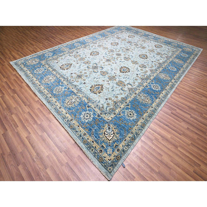 Oushak And Peshawar Wool Hand Knotted Rug Blue 9.10x13.9 -O076122