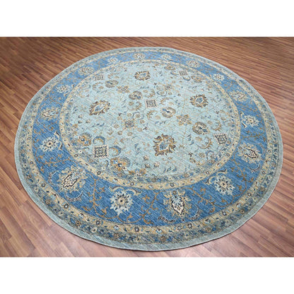 Oushak And Peshawar Wool Hand Knotted Rug Blue 9.11x10.0 -O076123
