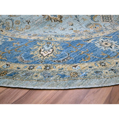 Oushak And Peshawar Wool Hand Knotted Rug Blue 9.11x10.0 -O076123